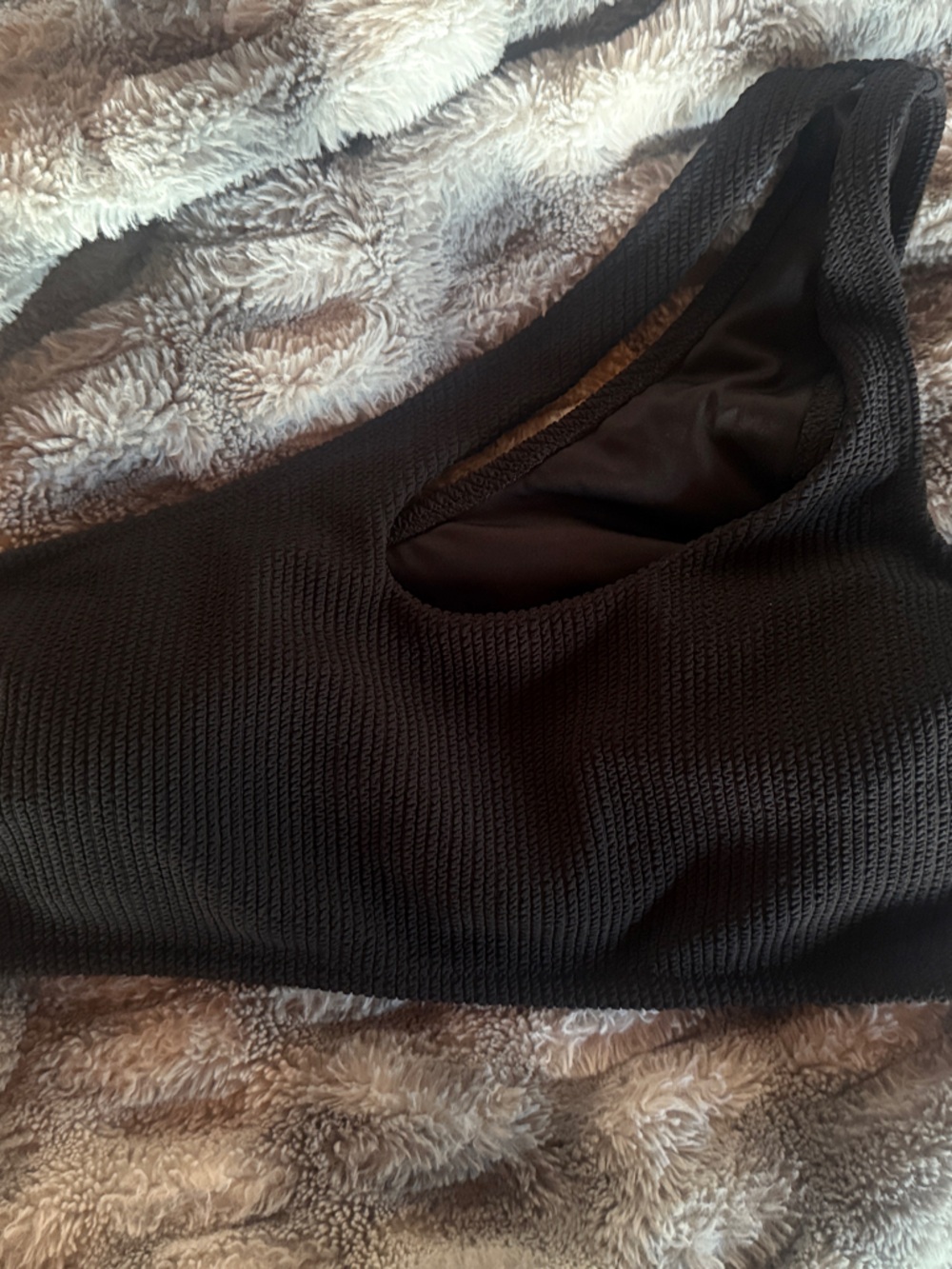 PINK Victoria's Secret Textured Black one shoulder Bikini Top